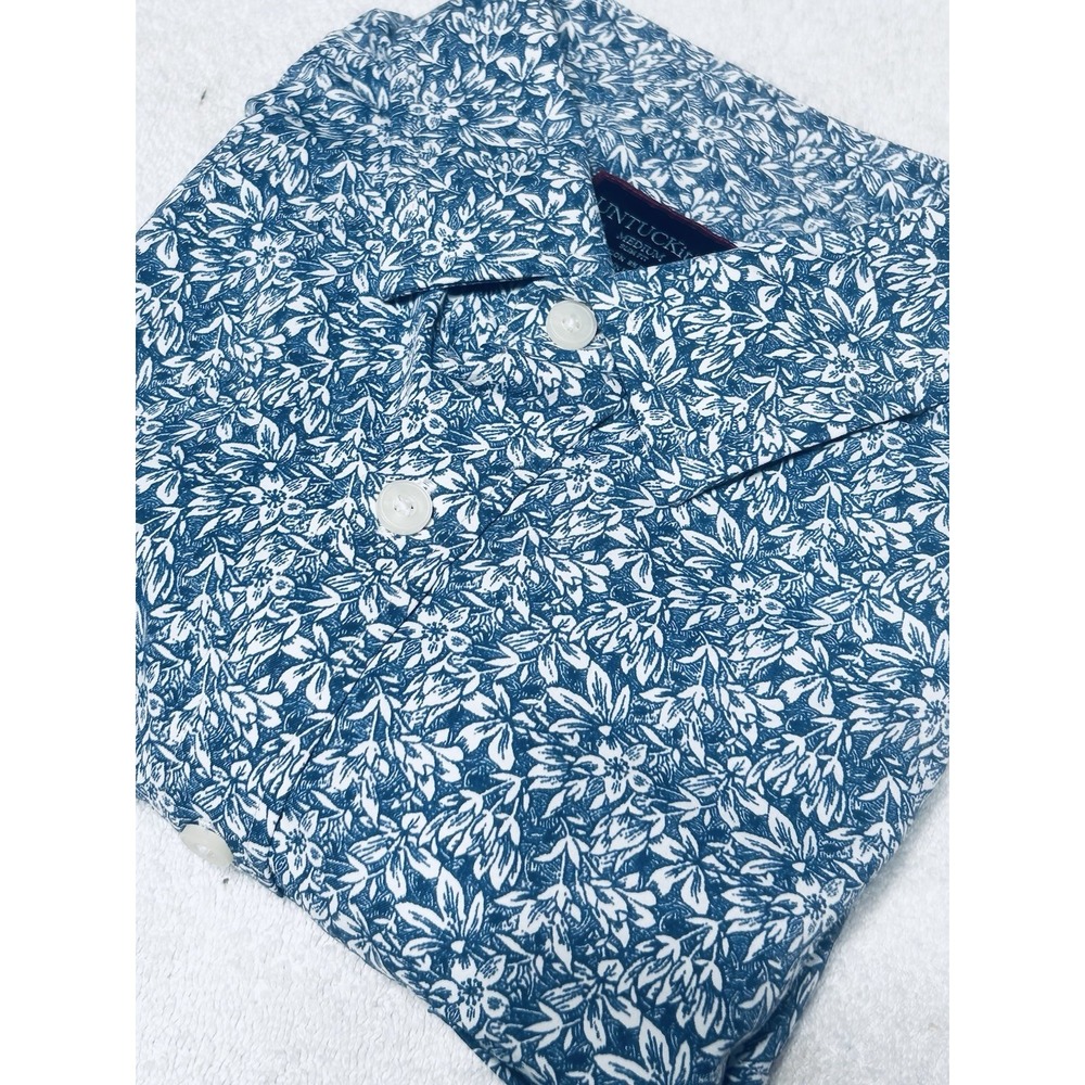 UNTUCKit Viansa Men M Slim Short Sleeve Button Up Navy Blue White Flower 40575